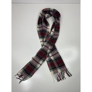 Johnstons Plaid Scarf Red White Green 100% Lambswool 9.5” X 69”